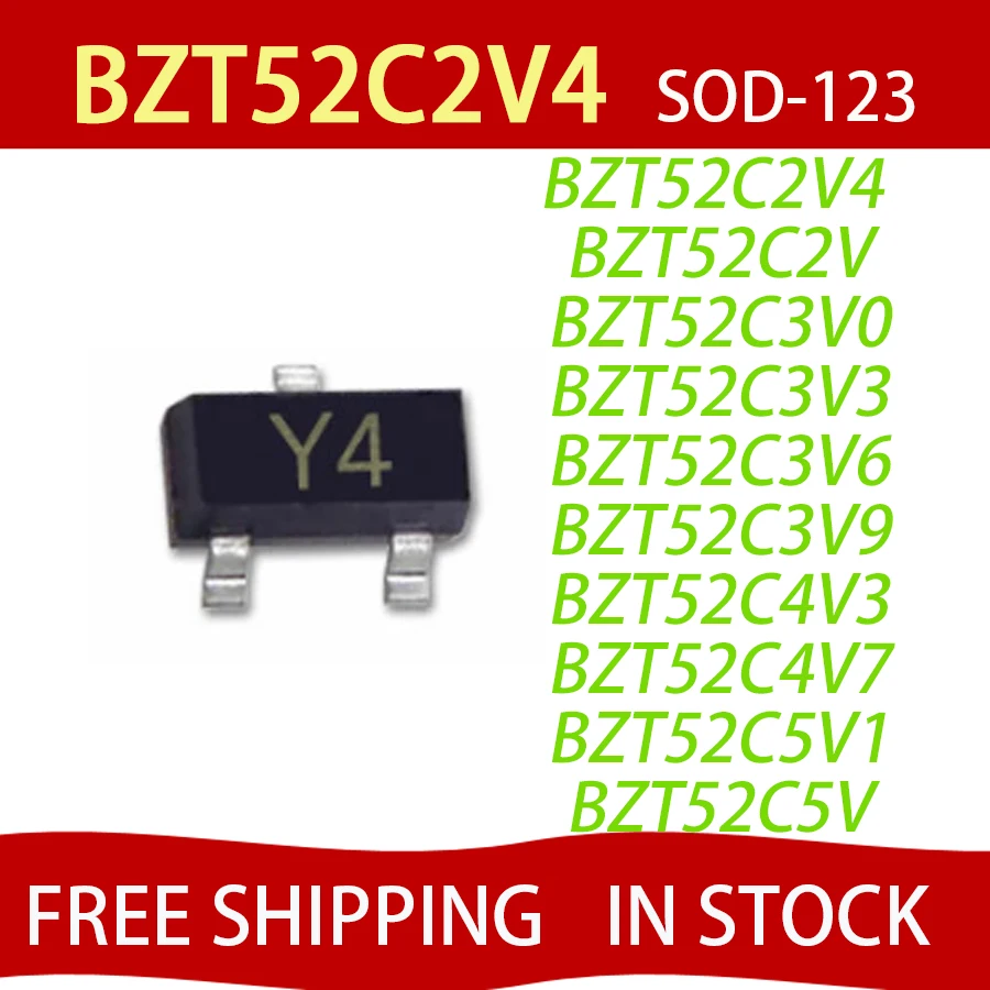 100Pcs SMD Zener Diode SOD-123 BZT52C2V4 WX BZT52C2V7 W1 BZT52C3V0 W2 BZT52C3V3 W3 BZT52C3V6 W4 BZT52C3V9 W5 BZT52C4V3 W6tor