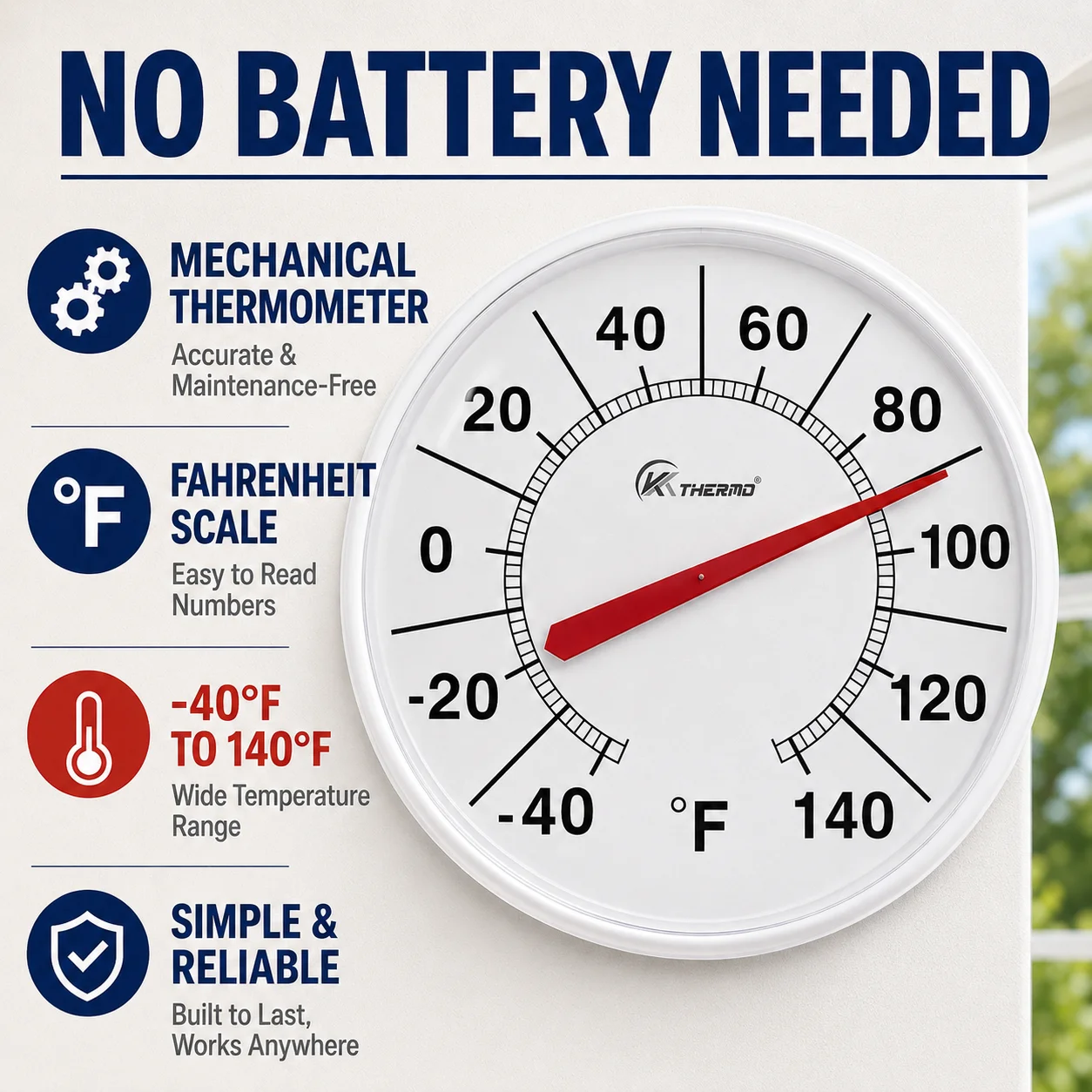 12 Inch Large Wall Thermometer Outdoor Indoor Garden Analog Temperature Gauge -40~140°F Mechanical Waterproof ABS House