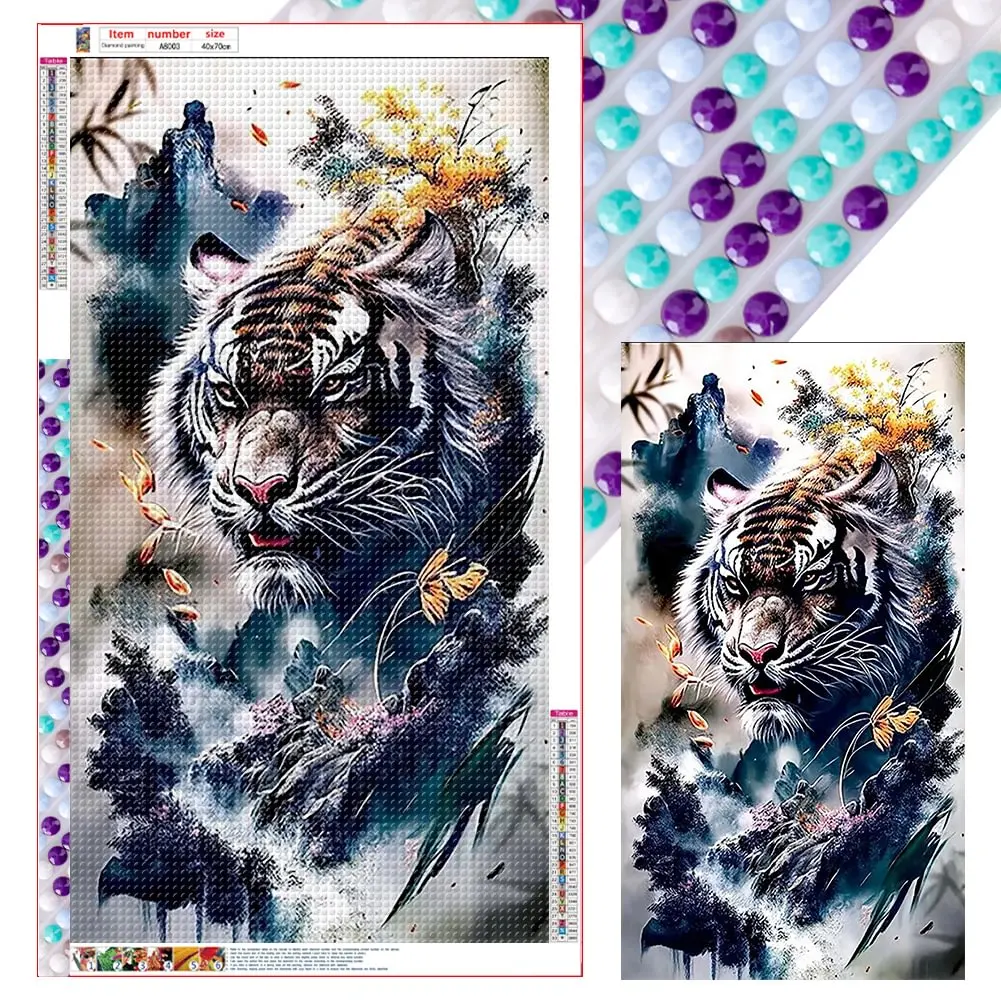 Black White Tiger Diamond Painting Cross Stitch Kits Large Size Big Cat Animal Portrait Diamond Mosaic for Living Room Decor