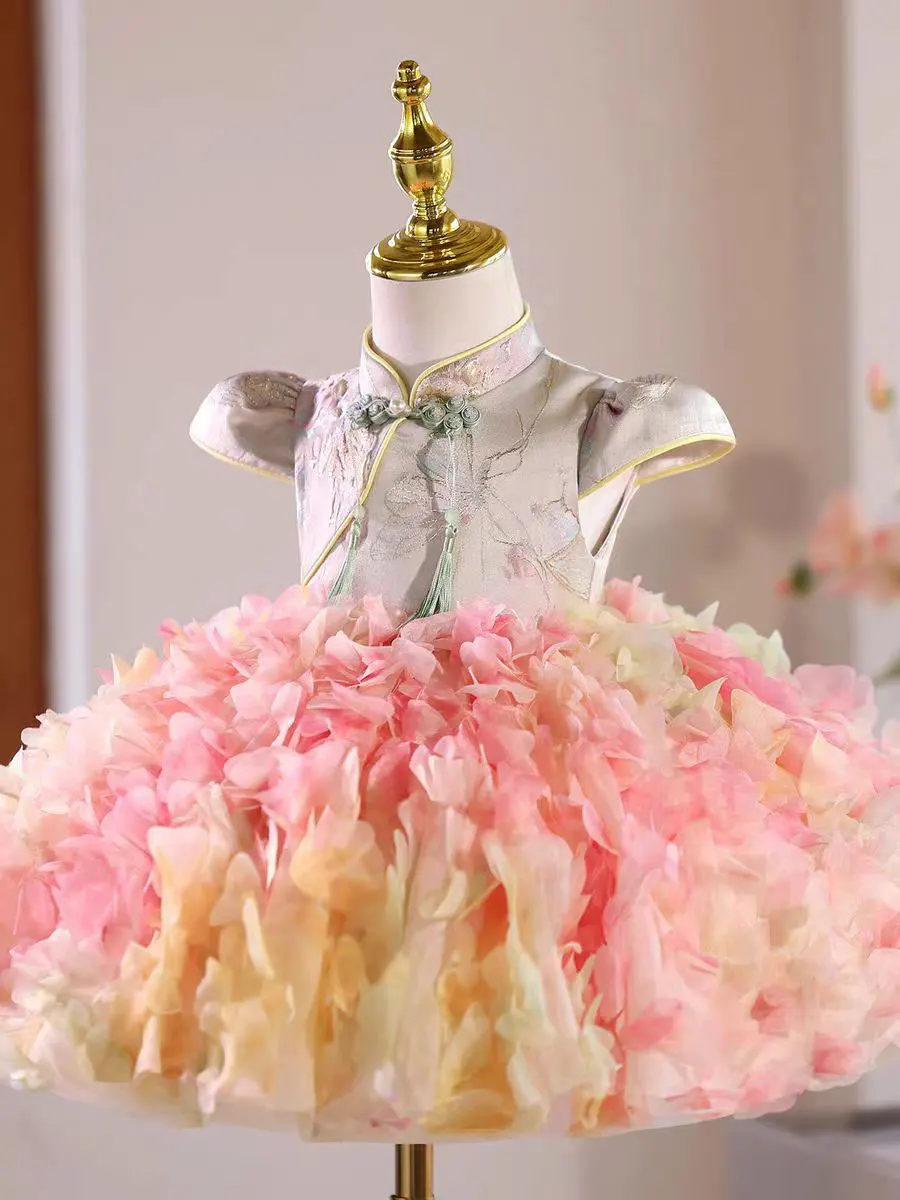 Jill Wish J442 Elegante abito da ragazza di fiori rosa al ginocchio con collo alto per abito da spettacolo per principessa, matrimonio, primo compleanno, festa