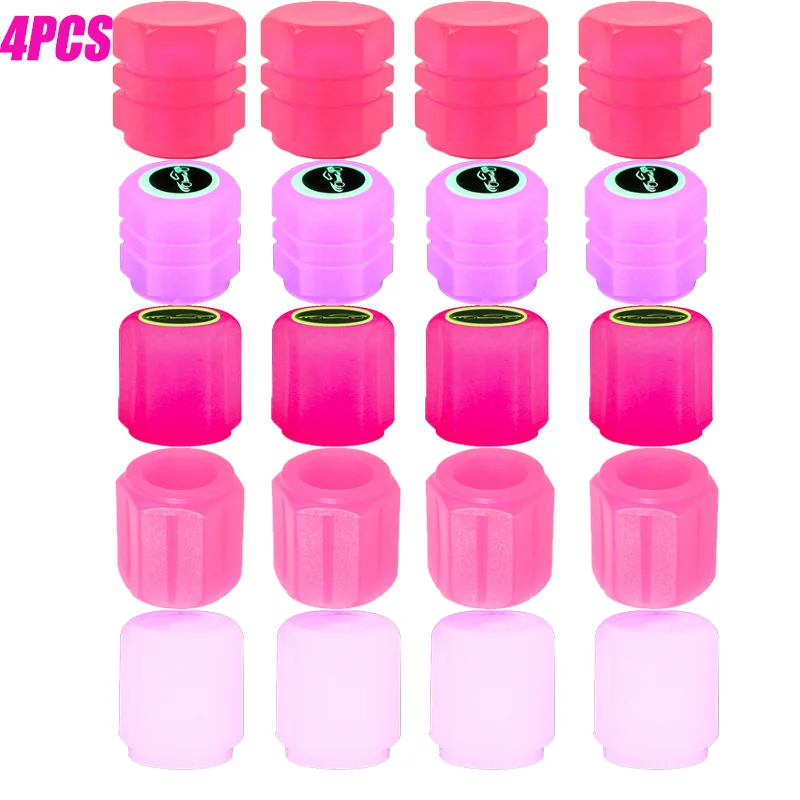 5 Types Luminous Pink Valves Covers Tire Nipple Caps with Car Logo Fluorescence Light Valve Cap for Bike Motorcycle 4Pcs