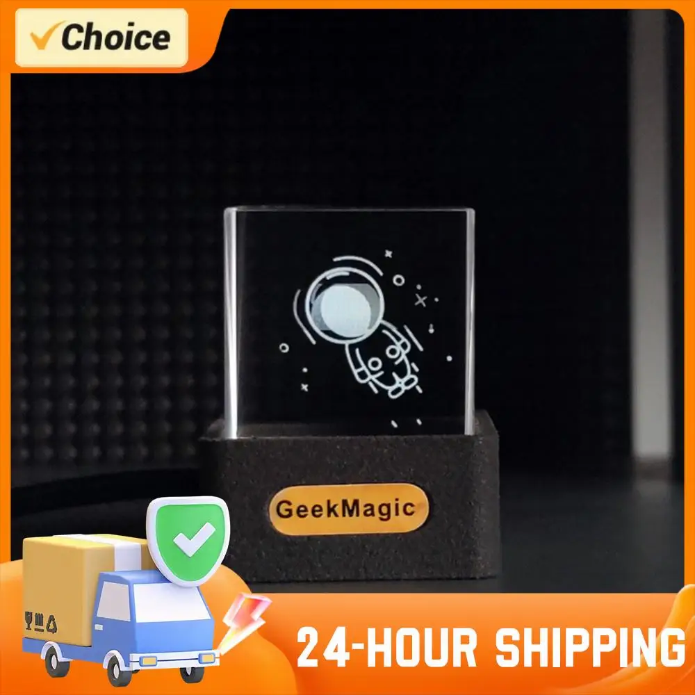 

Crystal Cube Smart Clock WiFi Weather Station w/ GIF Animations Photo Album Desktop Decor Smart Weather Station Digital Clock