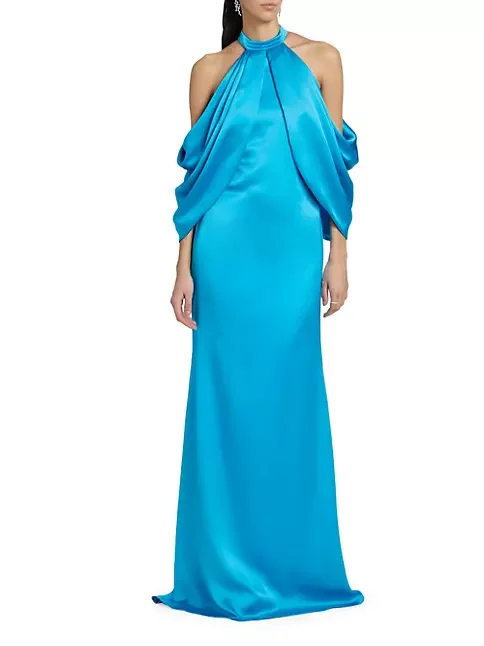 Robe de soirée dos nu drapée en satin pour femmes, robe de Rhsirène sexy, robes maxi, hors de l'initiative