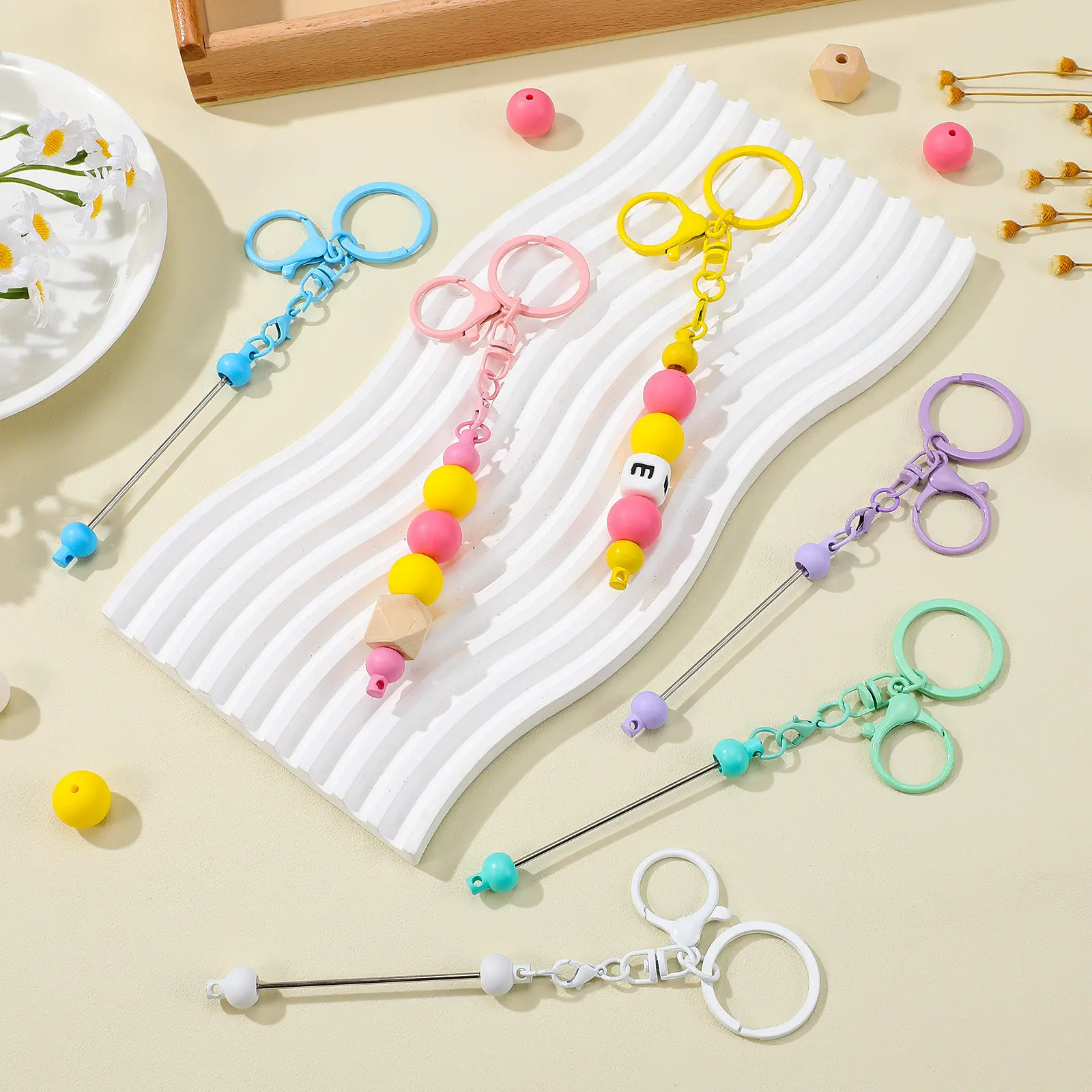 

12Pcs Beaded Keychain Bars for Crafts Metal Beadable Blanks Keychain Versatile DIY Keychains Jewelry Making Kit Women Men