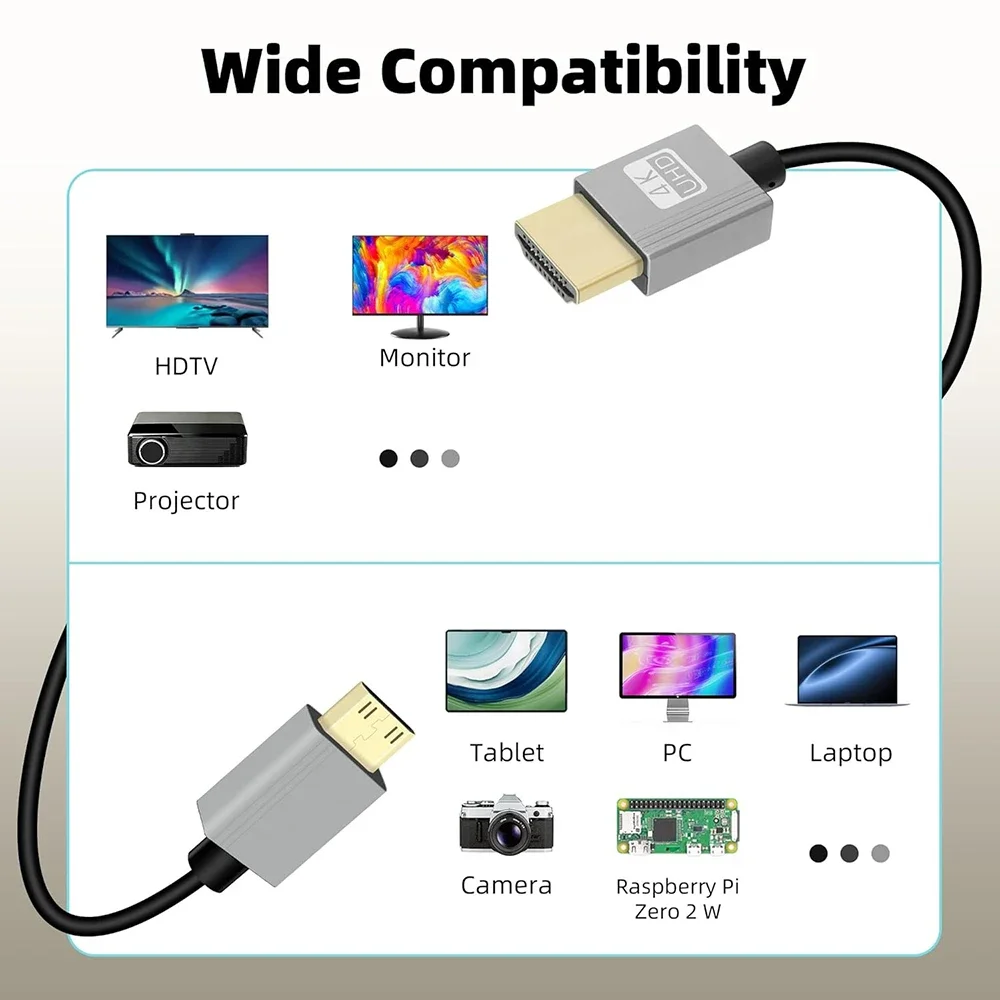 4K UHD Spring Coiled HDMICable Angular Mini/Micro HDMI Portas para Câmera DV PS5 Xbox Monitor - Áudio e Vídeo Digital de Alta Definição