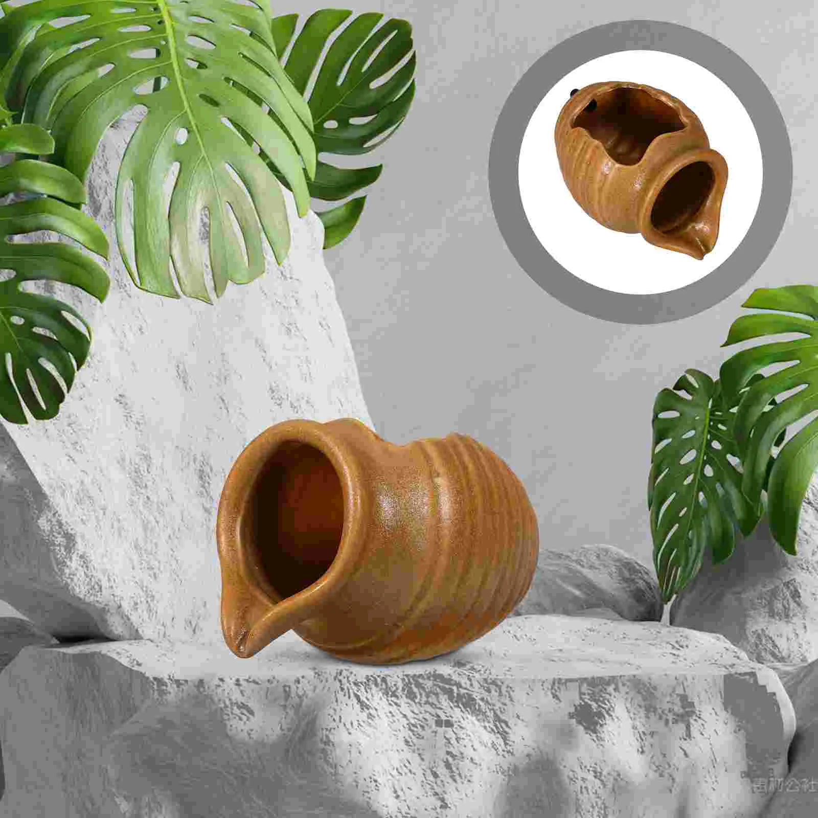 Fish Tank Decor Circulating Water Clay Pot Decorative Fountain Jar Landscape Ceramic Light Brown for Indoor Home