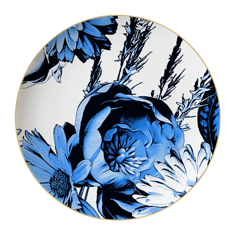 

Nordic Style Blue Flowers Dishes and Plates High Quality Bone Porcelain Dinner Plates Dining Room Plates Cups and Saucers Set