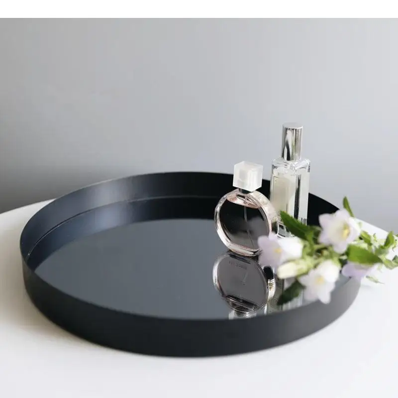 

Minimalist Glass Tray Metal Frame Trays Decorative Storage Plate Dressing Table Jewelry Display Cosmetics Containers