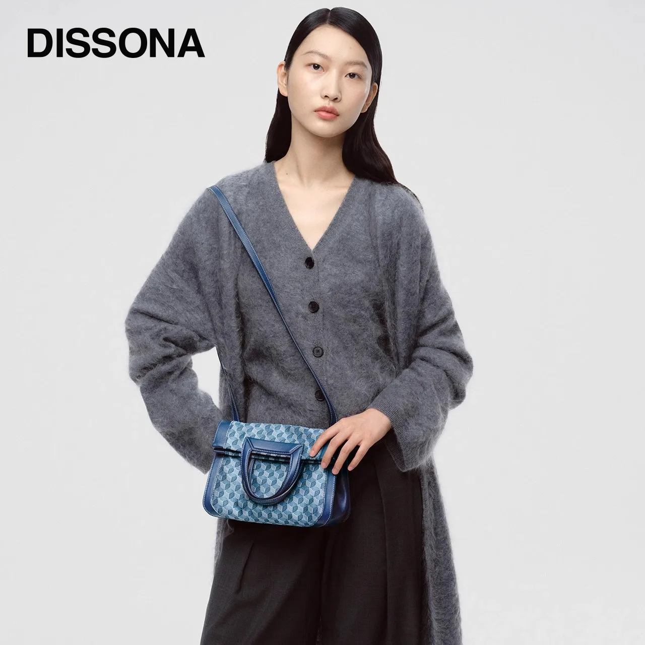 

DISSONA Foldable Bag Women's Vintage Print Shoulder Bag Lucky Pouch Blue Tote Niche Design Commuter Bag