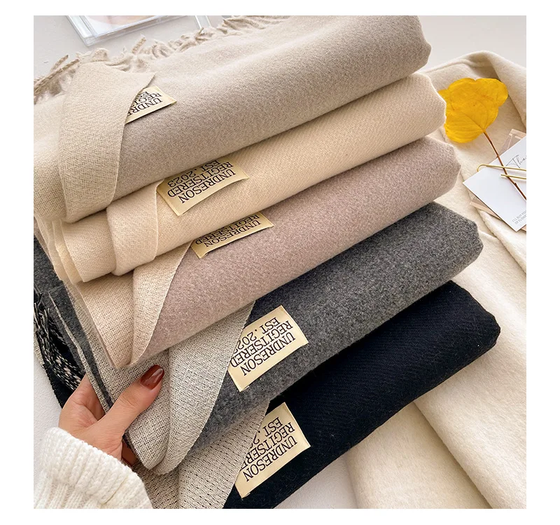Mode solide Kaschmir warmen Schal neues Design Pashmina Winter Doppelseite verschiedene Farbe Schal Wraps Bufanda mit Quaste Decke – Detail 13