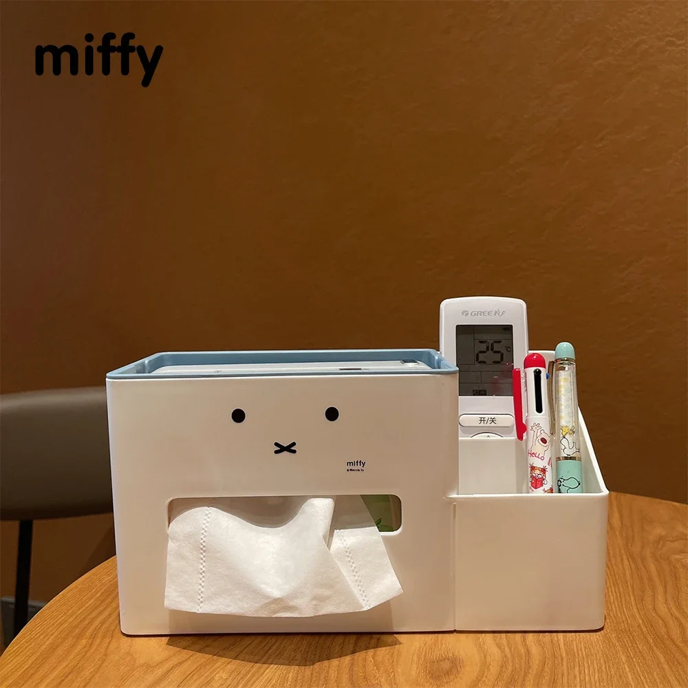 Toalla de papel de escritorio Kawaii Miffy de gran capacidad, dispositivo de Control remoto, papelería, compartimento para teléfono móvil, caja de almacenamiento, juguete de regalo