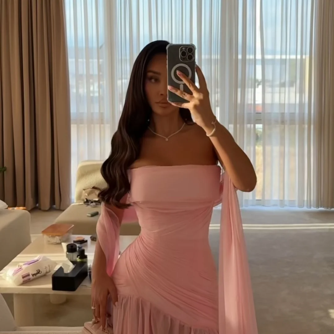 Mila Blush Strapless Ruched Cape Sleeve Prom Dresses Mermaid Maxi Gown Customized Formal Evening Elegant vestidos de gala 2025