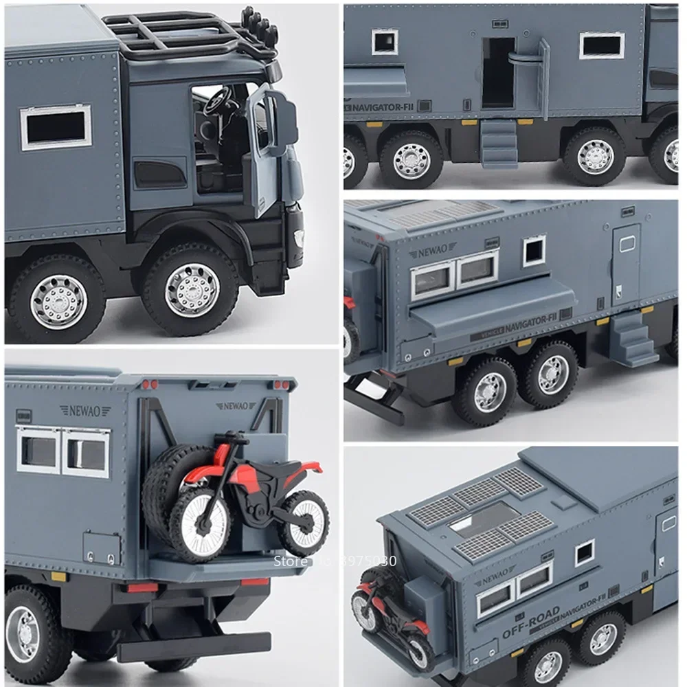 1/24 Benz Nomadism Off-road RV รถยนต์รุ่นของเล่นล้อดึงกลับยางยาง Light เพลงมอเตอร์บ้านเด็กตกแต่งของขวัญ