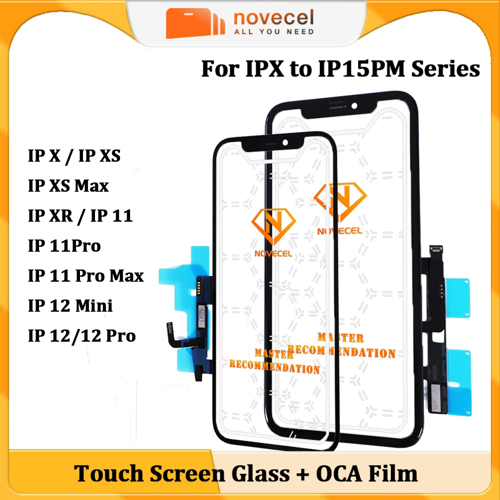 

Novecel 5pcs LCD Touch Digitizer Sensor with OCA Glue For iPhone X XS XR 14 Pro Max 15 12 13 11 Outer Panel Glass Lens Repair