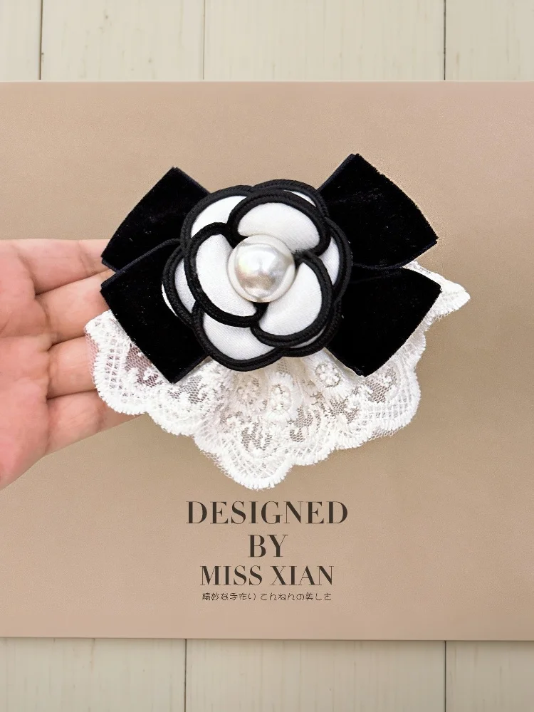 أنيقة الفرنسية الرجعية الدانتيل اللؤلؤ القوس زهرة الكاميليا دبوس الشعر عقال إكسسوارات الشعر للفتيات النساء