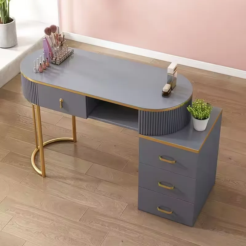 

Modern Design Nail Tech Desk Acetone Resistant Metal Frame Manicure Table for Nail Salon Beauty Storage Organizer