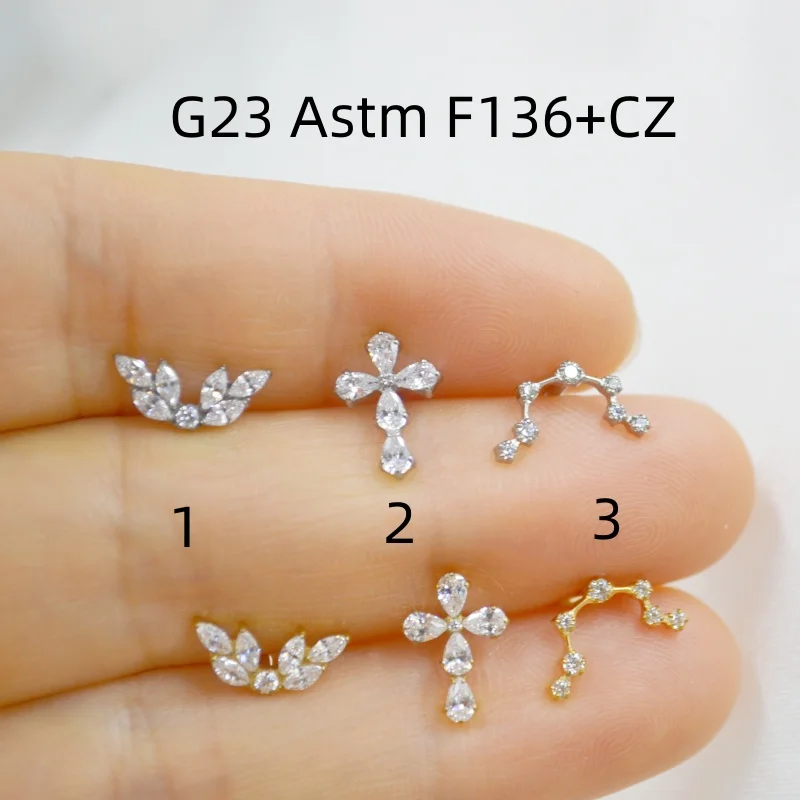 LOT10pcs Body  Jewelry  G23 Titanium Astm F136 CZ Lip Labret Ring Bar Lip Piercing Ear Helix Bar Piercing Jewelry