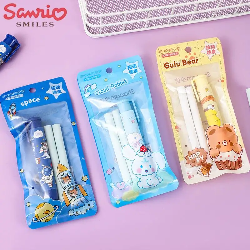 New Sanrio Eraser Kawaii HelloKitty Mymelody Kuromi Korean Student Cartoon Press Modification Wipe Children's Stationery Gift