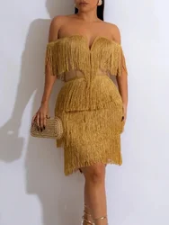 Off Shoulder Sexy Tassel Dresses Party Luxury Fringe Hot Girl Mini Cocktail Event Clubwear African Female Dance Gowsn Birthday