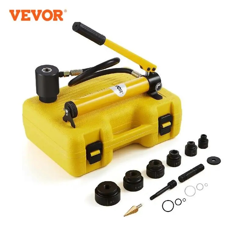 

VEVOR 10Ton Hydraulic Knockout Punch Driver Kit 1/2"-2" w/ 6 Dies Carbon Steel Sheet Hole Opener Repair Tool Manuel Hole Digger