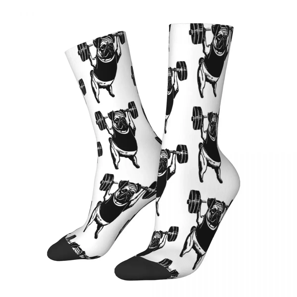 Pug Black And White Pug Weightlifting Socks Male Mens Women Summer Stockings Printed