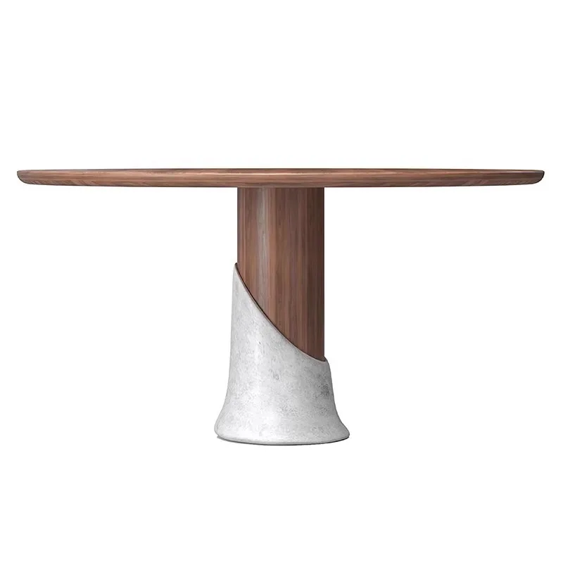 Italian minimalist North American black walnut solid wood dining table large apartment round tea table log dining table