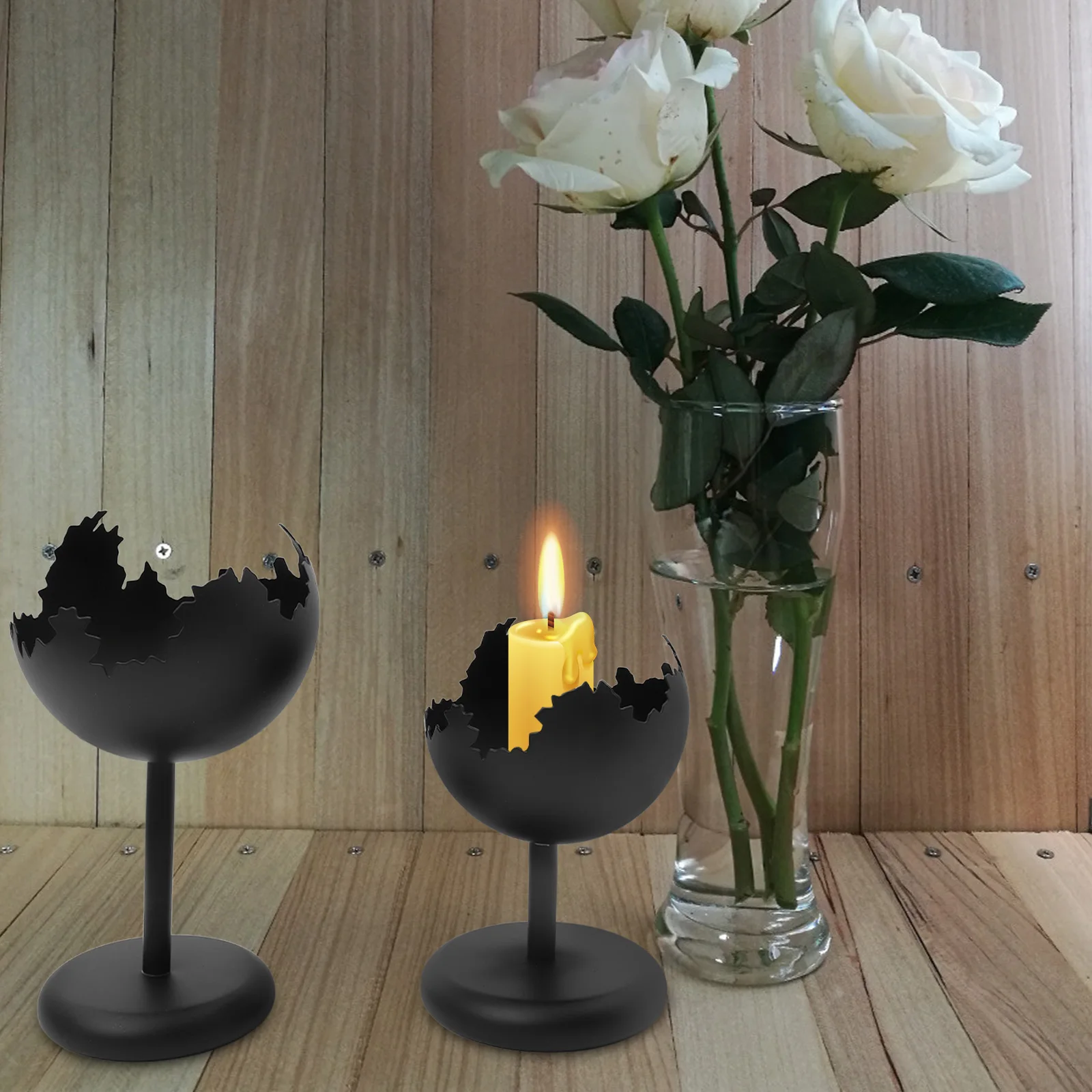

2Pcs Iron Holder with Vintage Design for Wedding Party Decor Centerpiece Indoor Desktop Candlestick Stand