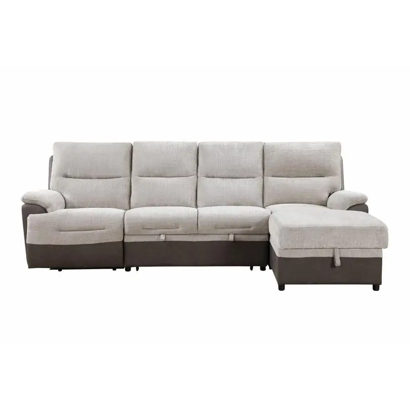

Beige Brown Sectional Sofa with Power Outlet and USB Ports, Comfortable Modern Design for Living Room