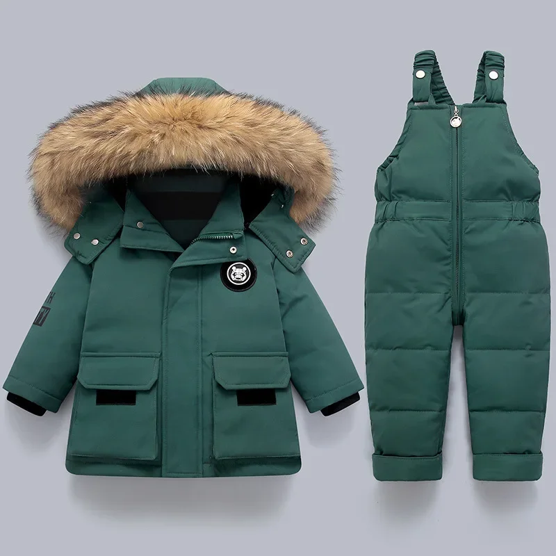 Winter Warm Down Jackets Boys Thicken Jumpsuit parka Overalls Baby toddler Girl Clothes Kids Snowsuit Children Clothing Set 2pcs