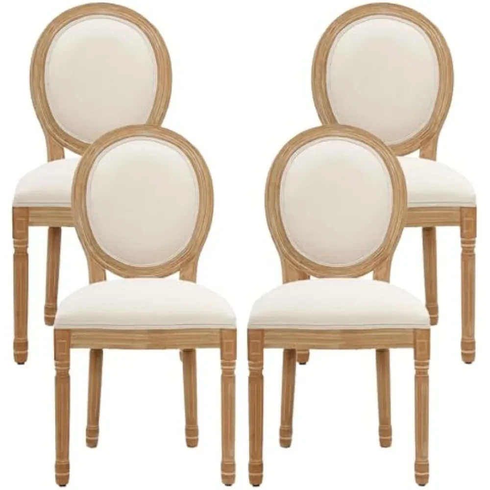 

French Country Dining Chairs Set of 4, Upholstered Dining Room Chairs with Round Back Farmhouse Kitchen Chairs