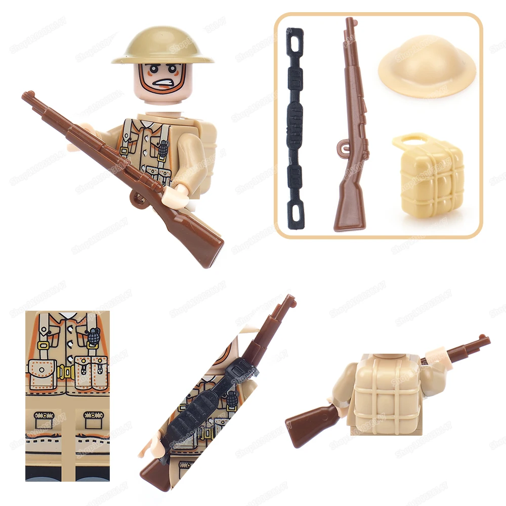 Military British Army WW2 Figures Warrior Soldier Building Block Weapons Legion Equipment Gun Backpack Model Child Gift Boy Toys