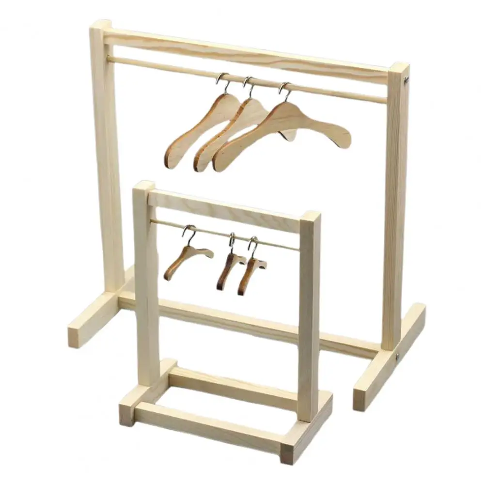 Dollhouse Wardrobe Wooden Clothes Rack Wooden Doll Clothes Rack with Mini Hanger Girl Doll Garment Display for Dollhouse