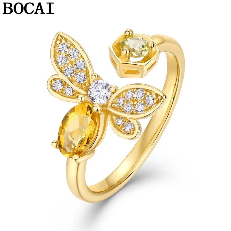 

BOCAI New S925 Sterling Silver Jewelry Is Fashionable And Cute Set With Citrine Engagement Ring And A Selected Gift For Women