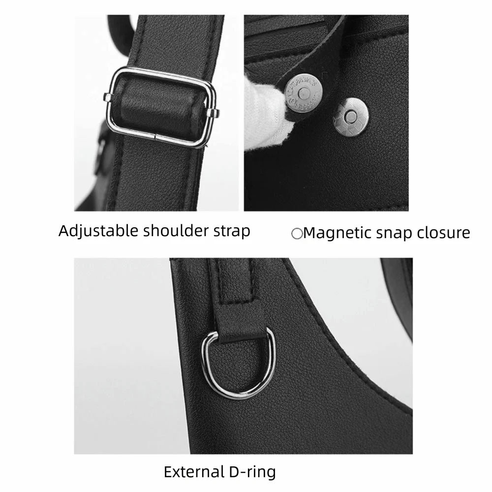 Adjustable Shoulder Straps Men's Armpit Shoulder Bag Multi-Pocket Design Zipper Closure Strap Chest Bag Waterproof Faux Leather