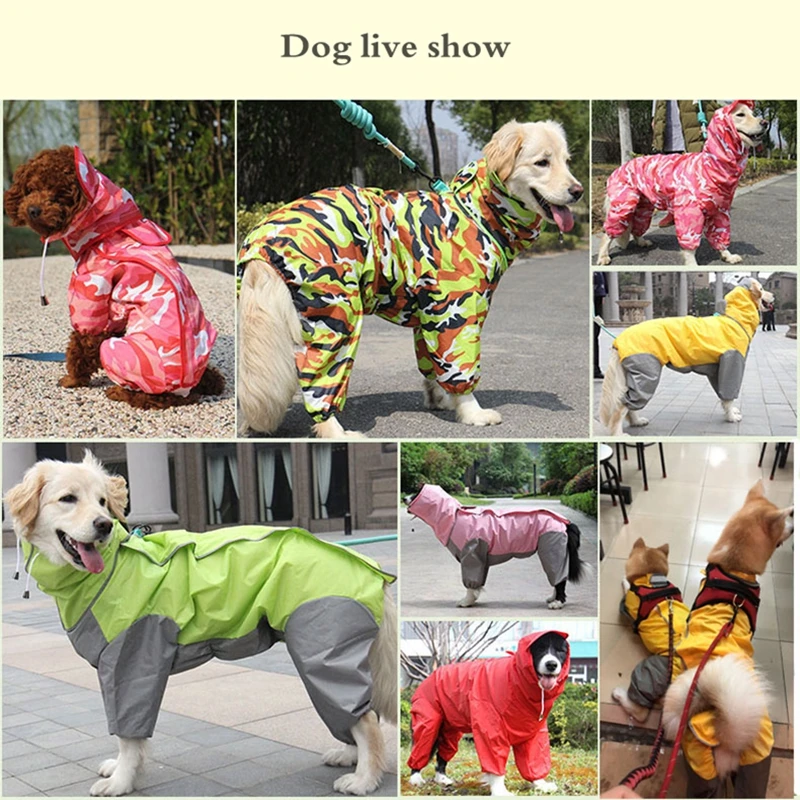 Pet Large Dog Raincoat Outdoor Waterproof Clothes Hooded Jumpsuit Cloak For Small Big Dogs Overalls Rain Coat Labrador