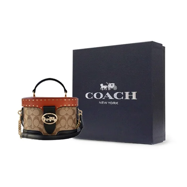 COACH Georgie Canvas With Refined Cow Leather Box Bag, Shoulder Bag, Crossbody Bag Small Women's Red & Brown C7231-IMRL7