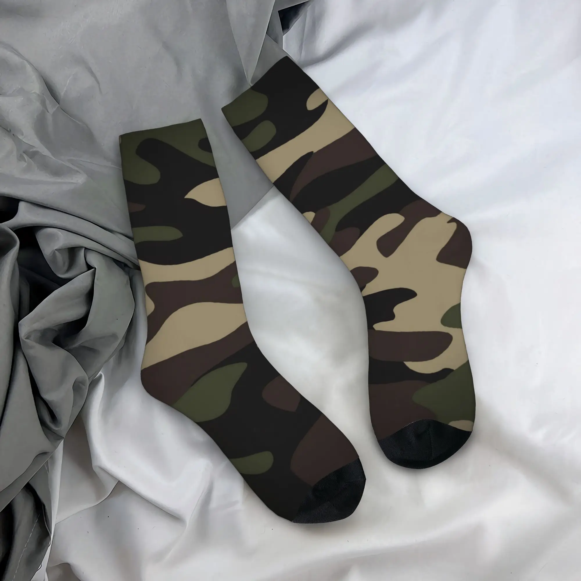 

Men Socks Green And Brown Camo Stockings Non-Slip Breathable Socks Spring Harajuku Printed Outdoor Sports Socks