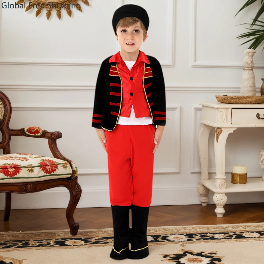 

Christmas Children Cosplay Russian Dance Boy Costume Red Sarafan Folk Fancy Dress Up Party Children's National Traditional Set