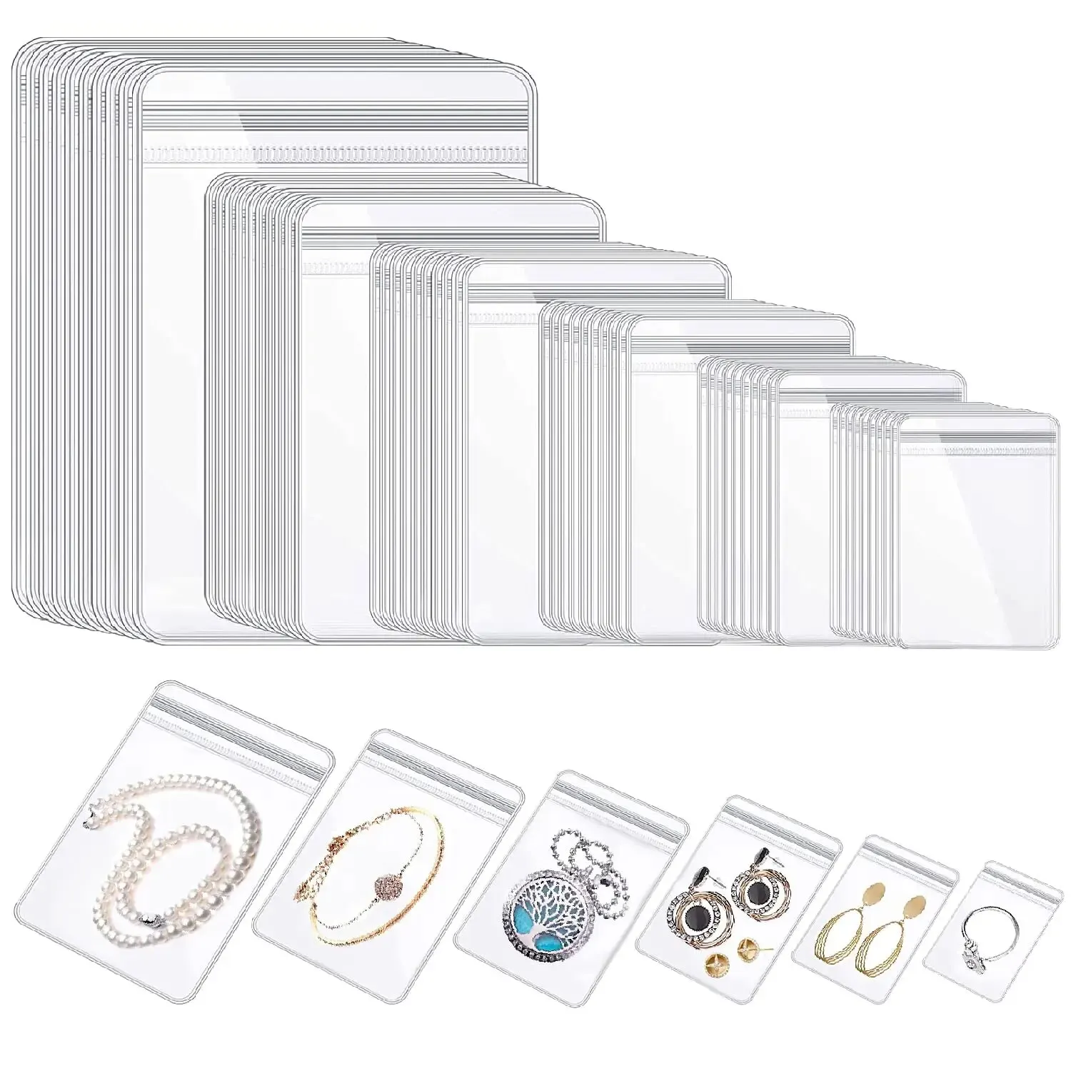 Jewelry Small Self-Sealing Plastic Zip Clear PVC Storage Bags for Storing Bracelets Rings Earrings Organizer (100PCS)