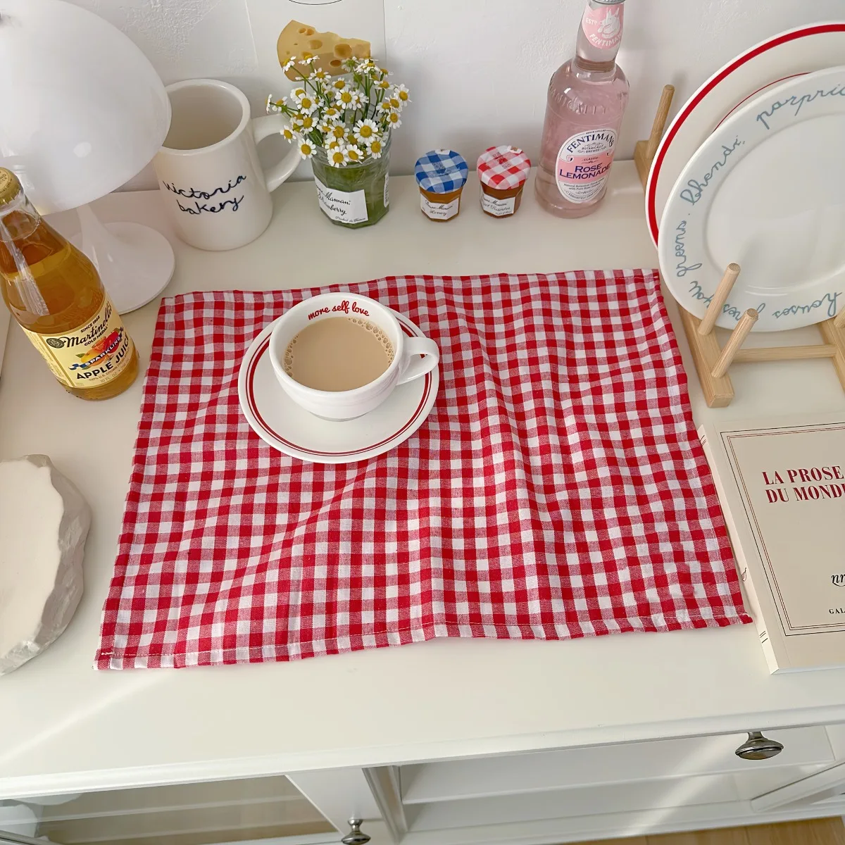 Red Small Plaid Tablecloth Gourmet Photo Props Background Cloth Decorative Cloth Placemat Napkin Home Decoration
