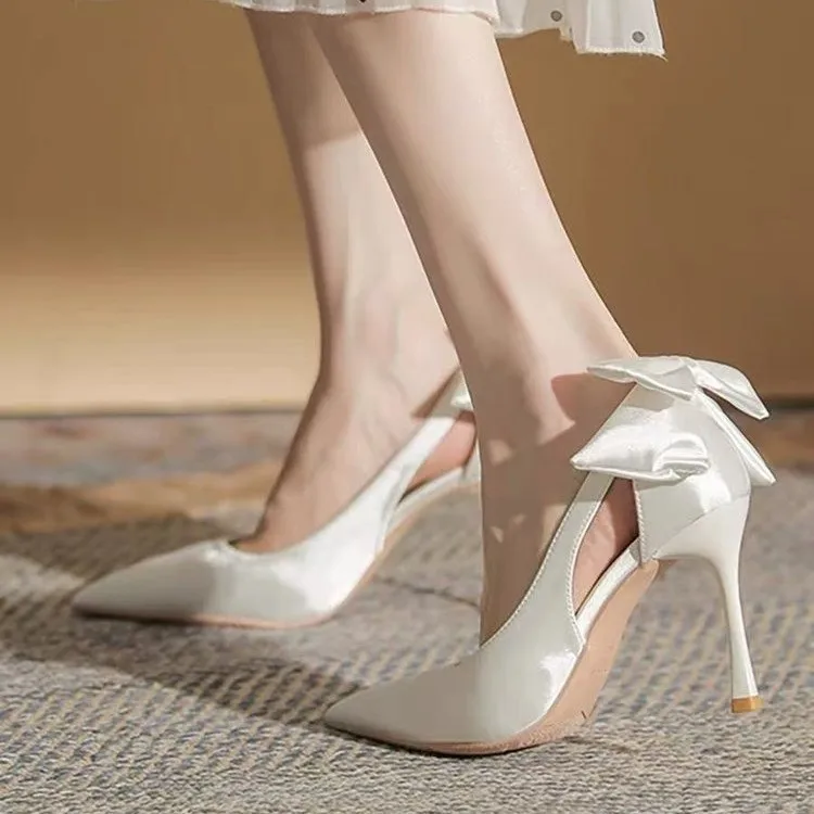Wedding Heels Women Luxury Brand Design String Bead Pearls High Heels Ladies Sexy Elegant Pointed Toe White Black Pumps view 5