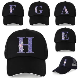 Women Ponytail Baseball Cap Purple flower letter Snapback Summer Mesh Hat men Fashion HIp Hop Hat Casual Adjustable Outdoor Bone