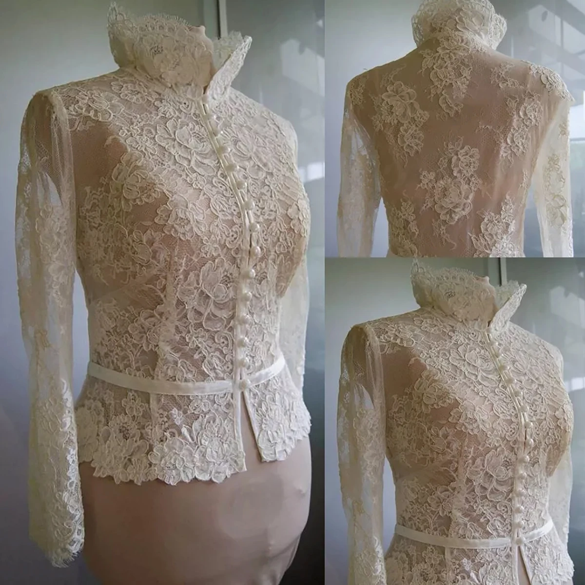 Elegant Lace Detachable Bridal Capes For Wedding Dresses High Collar Button Wrap Jacket Customized Shawl