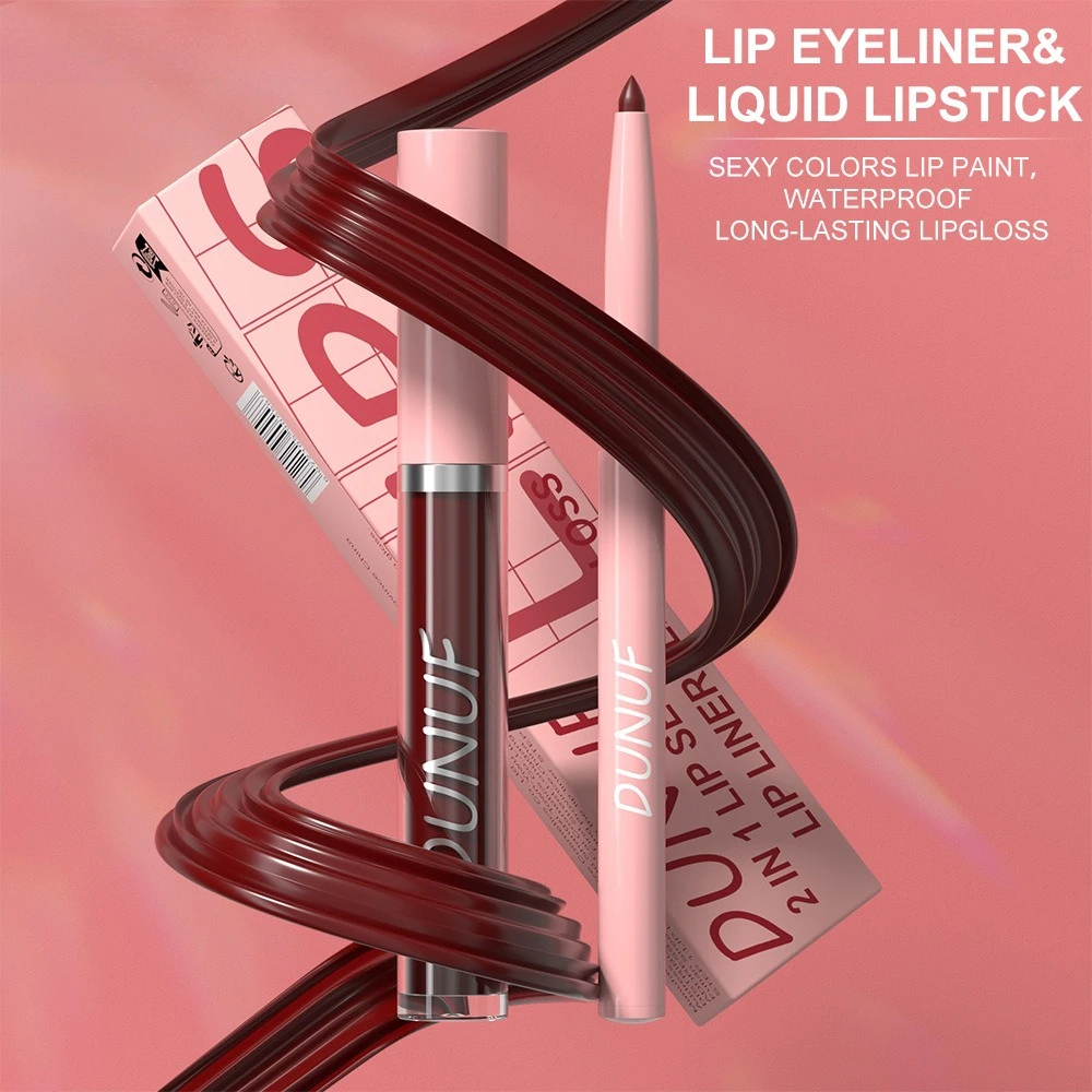 2-delige lipliner- en lipglossset Waterdichte, langdurige fluwelen afwerking Veegvaste make-up voor de hele dag voor een nauwkeurige definitie