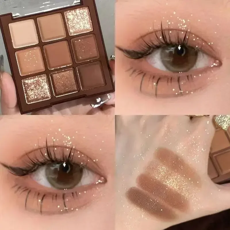 Paleta de Sombras com Espelho de Maquiagem Perolado, Fosco, Brilho, Brilho, Pigmento, Nu, Longa Duração, Sombra de Olhos, 9, 18, 35 Cores