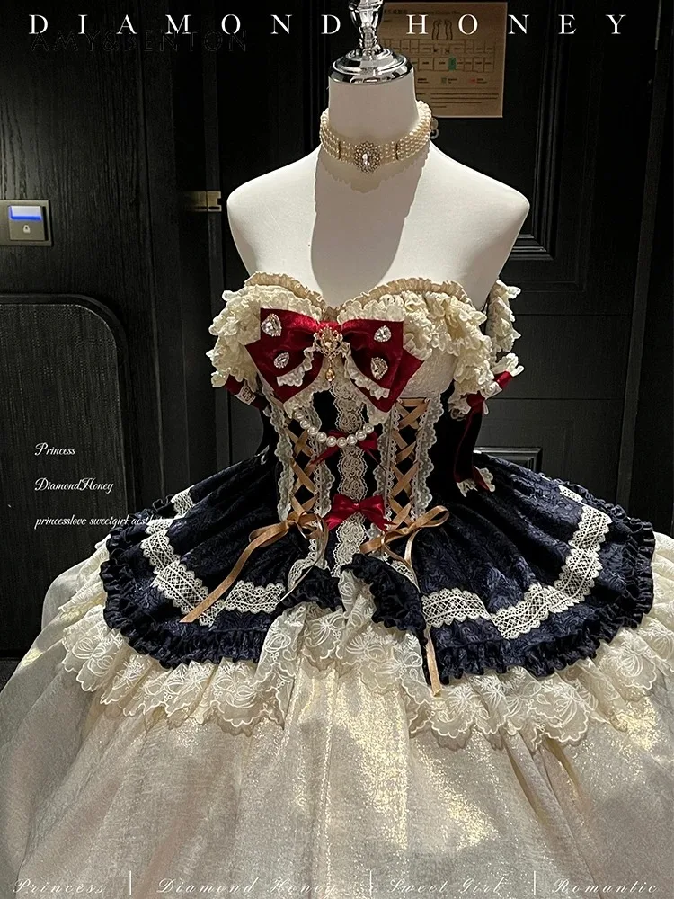 Elegantes Temperament Prinzessin Abendkleider High-End-Geburtstagskleid für Frauen Palace Retro Lolita-Stil Schulterfreies langes Kleid