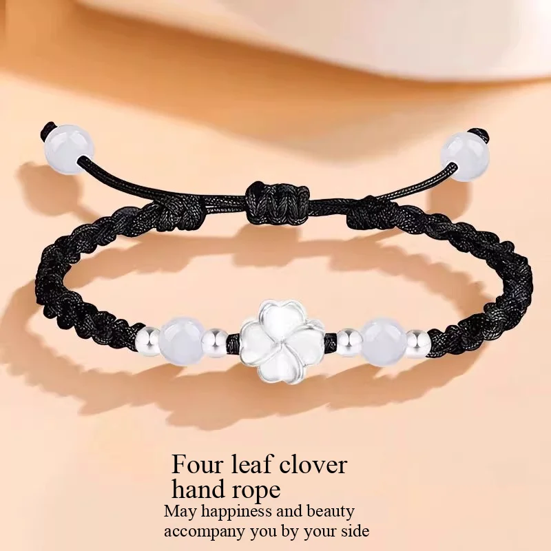 سوار نسائي Lucky Clover 999 من الفضة النقية، نسج يدويًا، بسيط وأنيق، هدية للزوجين/الصديق، زينة بالجملة