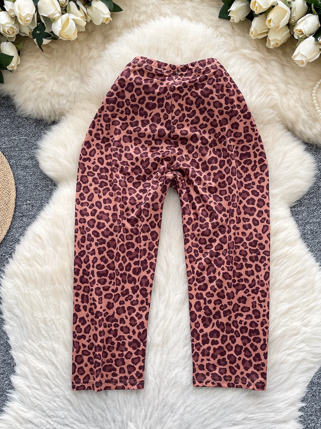 Rétro imprimé léopard taille haute coupe ajustée sept pouces pantalon femmes été nouveau Sle beau Sli décontracté jambe droite pantalon