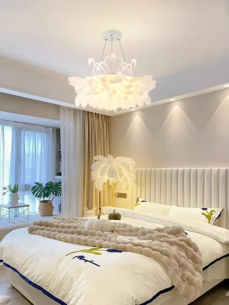 Master bedroom pendant light French cream style petal crown living room modern minimalist lighting fixtures