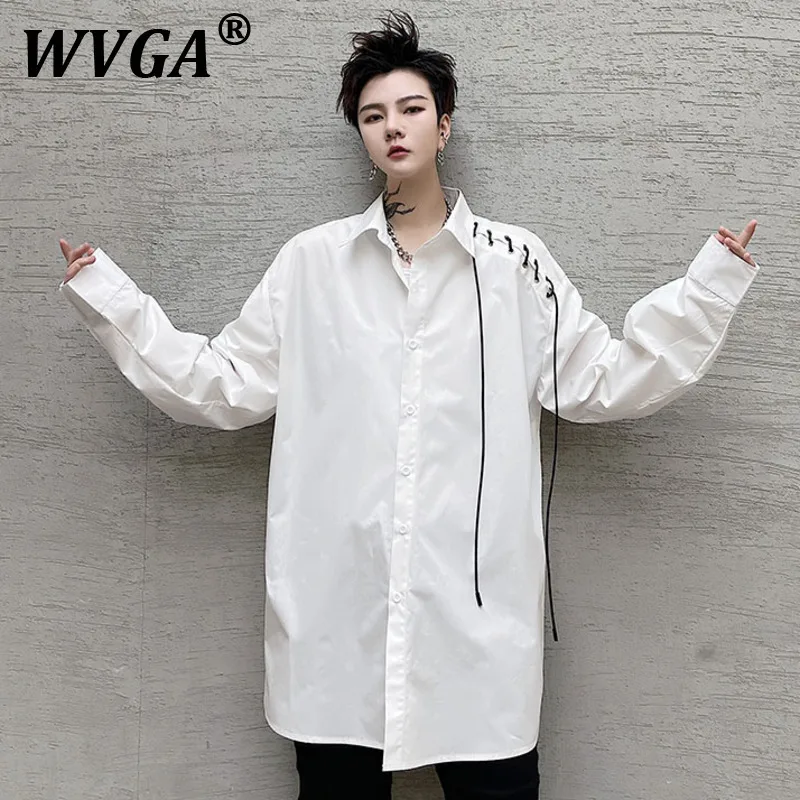 

WVGA Spring Summer Nen Men's Tide High Street Drawstring Design Long Sleeve Shirts Niche Trendy Handsome Casual Shirt Ins W9156